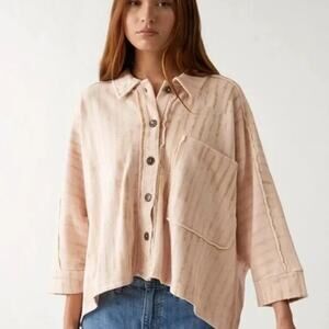 Free People Women's Montauk Button-Up Shirt S In Tea Combo Boho Top